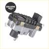 Black and silver electronic turbo charger actuator for vw touareg with molded plastic housing and metallic connectors visible