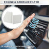 White rectangular pleated engine and cabin air filter combo for toyota avalon 35l 2005 to 2012 displayed in circular inset