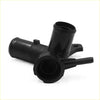 Black plastic engine coolant filler neck assembly with multiple ports and mounting tabs for toyota echo back side