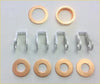 Set of copper and silver metal washers and brackets from engine head gasket bolts set for navara d22 d40 cabstar