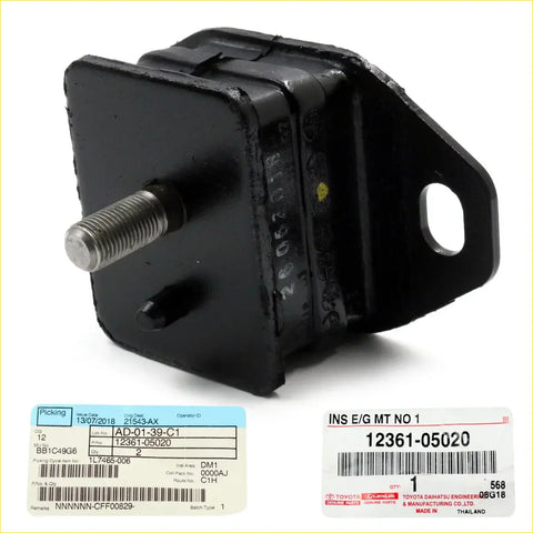 Black rubber engine mount support for Toyota Hilux 1988-1997 with metal threaded bolt and mounting hole visible