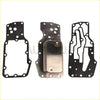 Silver metallic engine oil cooler core with black rubber gaskets for dodge ram 2007 to 2019 shown from backside