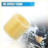 Yellow cylindrical engine oil filter with ribbed metal exterior and threaded opening for toyota 2010-2023 models