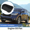 Black steel engine oil pan with molded ridges and mounting holes for toyota highlander 2015-2021 backside view
