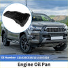 Black steel engine oil pan for toyota hilux 2015 with molded ridges and central drain hole shown from the back side