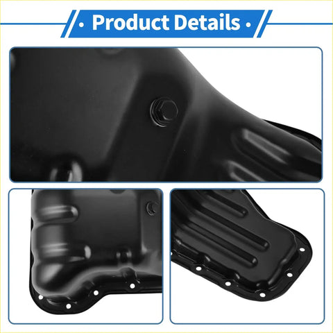 Black metal engine oil pan with glossy finish and reinforced ridged design for toyota hilux 2015 steel part