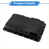 Engine oil pan for Toyota Reiz 2005-2007 made of black steel with reinforced edges and mounting holes shown from back side