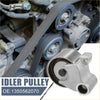 Silver metallic engine timing belt tensioner pulley with machined angular design and bolt holes for Toyota Tacoma 4Runner