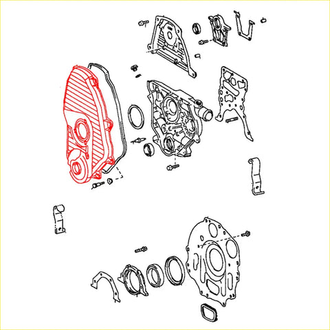 Red engine timing chain belt cover for toyota hilux ln80-ln106 with ribbed texture and circular cutouts