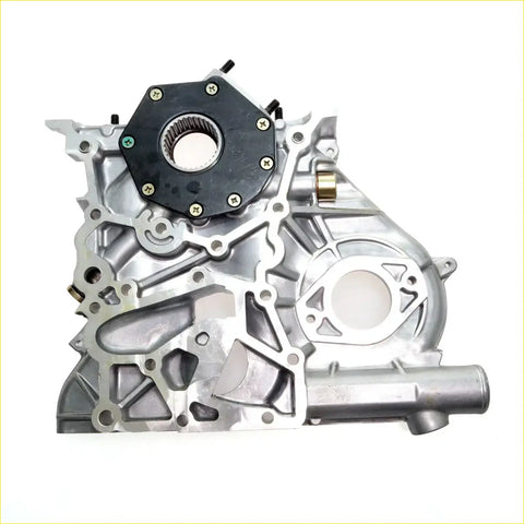 Silver aluminum engine timing gear case with black hex cover and internal gears for toyota hilux 2l 2400cc back side