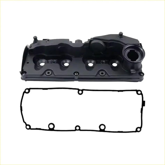 Black plastic engine valve cover with integrated gasket for seat exeo and vw amarok 2.0l caga shown from the back side