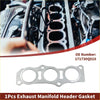 Silver metallic exhaust manifold header gasket with three circular openings and mounting holes for toyota aygo 1.0