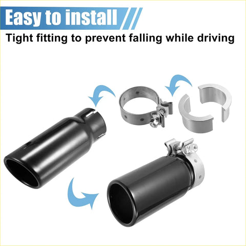 Black matte exhaust muffler tip with silver clamp for secure install on toyota 4runner 2018-2021 shown from back side