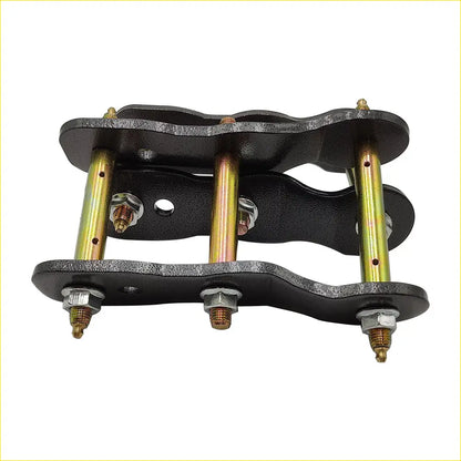 Black metal extended greasable shackle with three gold-toned threaded rods and hex nuts for 2 inch 50mm lift kit