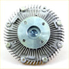Silver-colored aluminum fan coupling radiator clutch with central hub and radial fins for nissan datsun laurel cedric
