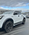 White isuzu d-max 2024+ with matte black 4-inch fender flares black alloy wheels and side steps