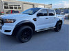 White ford ranger px2 2016-2018 with smooth style matte black 6-inch fender flares black wheels and side steps