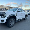 White ford ranger 2022 with matte black bolt style fender flares and alloy wheels for new ranger xlt sport