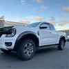 White ford ranger 2022+ with matte black bolt style fender flares and alloy wheels for xlt sport model