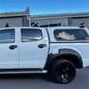 White pickup truck with black roof rack and side steps featuring matte black 9-inch bolt style fender flare for isuzu d-max 2016-2020