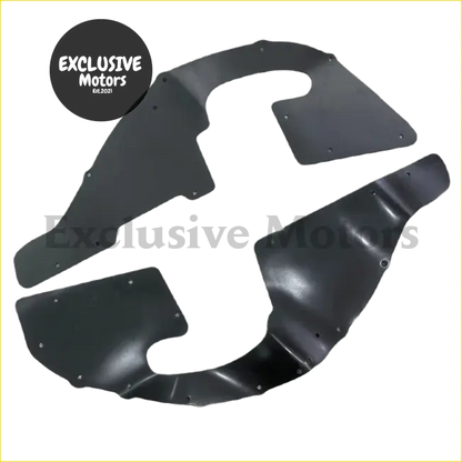 Black matte metal side panels with cutouts and pre-drilled holes for fender lining on toyota fj cruiser back side