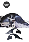 Black plastic fender lining and shock absorber cushion lining for toyota fj cruiser shown installed and as separate parts