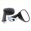 Black plastic fender side-view mirrors with silver mounting bracket for Mazda GLC 323C 626 RX series shown from back
