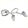Chrome finished motorcycle side mirrors with rectangular and oval reflective surfaces and mounting hardware for nissan cedric fender mirror set
