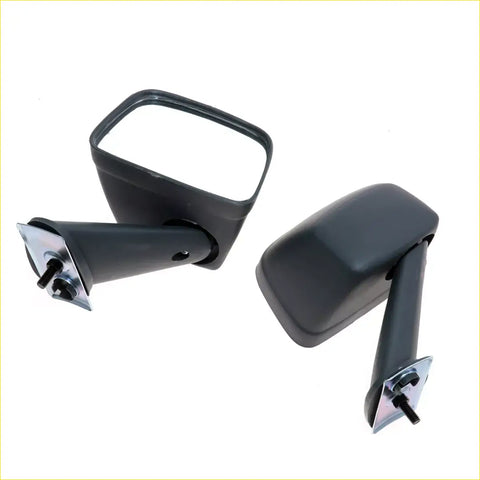 Black plastic fender mirrors with chrome mounts for nissan violet auster 140j 160j 1977-1981 shown from back side