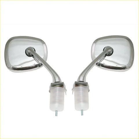 Pair of chrome-finished fender mirrors with rounded reflective glass and curved arms for nissan cedric 1960-1983