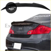 Black carbon fiber rear spoiler for infiniti g37s shown from the back for 2007-2014 4-door models