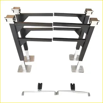 Black metal frame with silver corner brackets and hardware for heavy duty adjustable lift off jack legs fit for caravan canopy