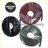 Three coiled rolls of ford anglia 105e door shut edge trim in maroon and black wrapped in clear plastic