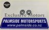 Two chrome hexagonal nuts on a palmside motorsports sign for ford escort new complete 2.4 turns quick steering rack rhd