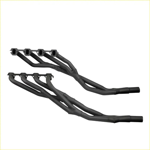 Black matte performance exhaust manifolds with sleek angular design for ford falcon xr-xy fairlane za-zd 289-302 windsor tri-y gasket