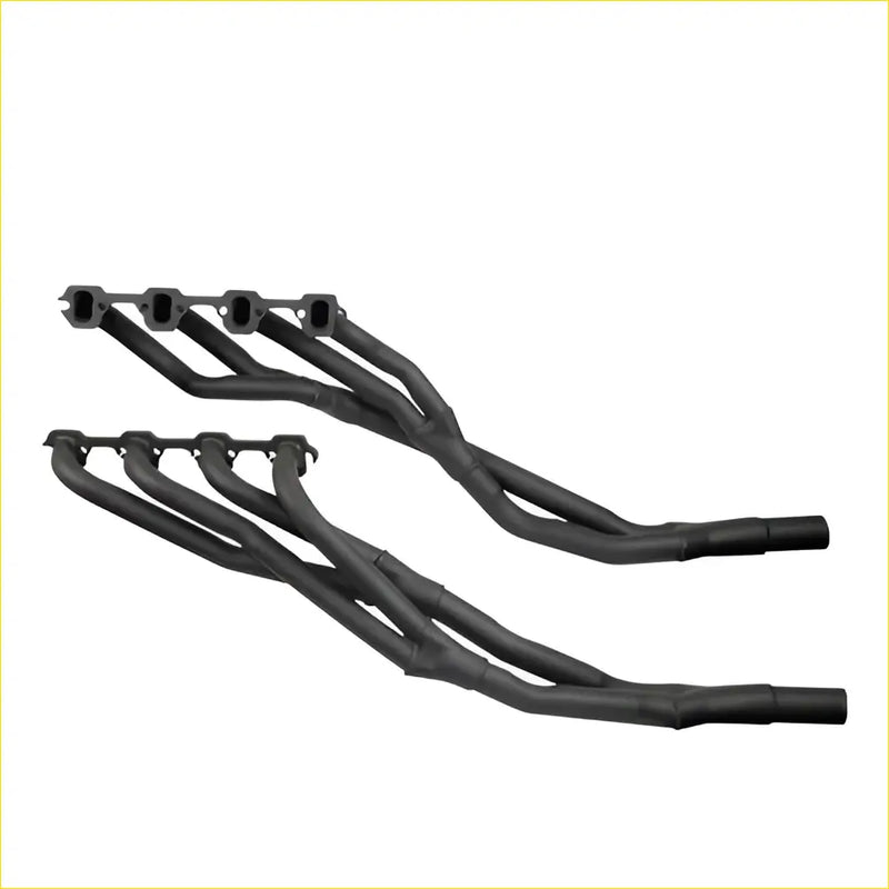 Black matte performance exhaust manifolds with sleek angular design for ford falcon xr-xy fairlane za-zd 289-302 windsor tri-y gasket