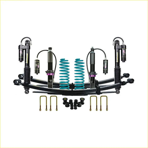 Black and teal dobinsons monotube remote reservoir coilover suspension kit with purple accents for ford ranger 2022 on