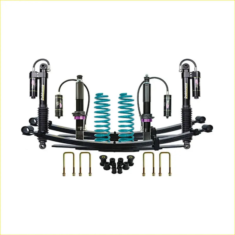 Black and teal dobinsons monotube remote reservoir coilover suspension kit with purple accents for ford ranger 2022 on