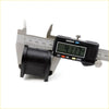 Black plastic cylindrical fr stabilizer shaft rubber being measured by digital caliper for mitsubishi pajero van