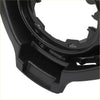 Black plastic camera lens hood with matte finish and angular gear cutouts for front bonnet bumper grille toyota chr 2018-2019