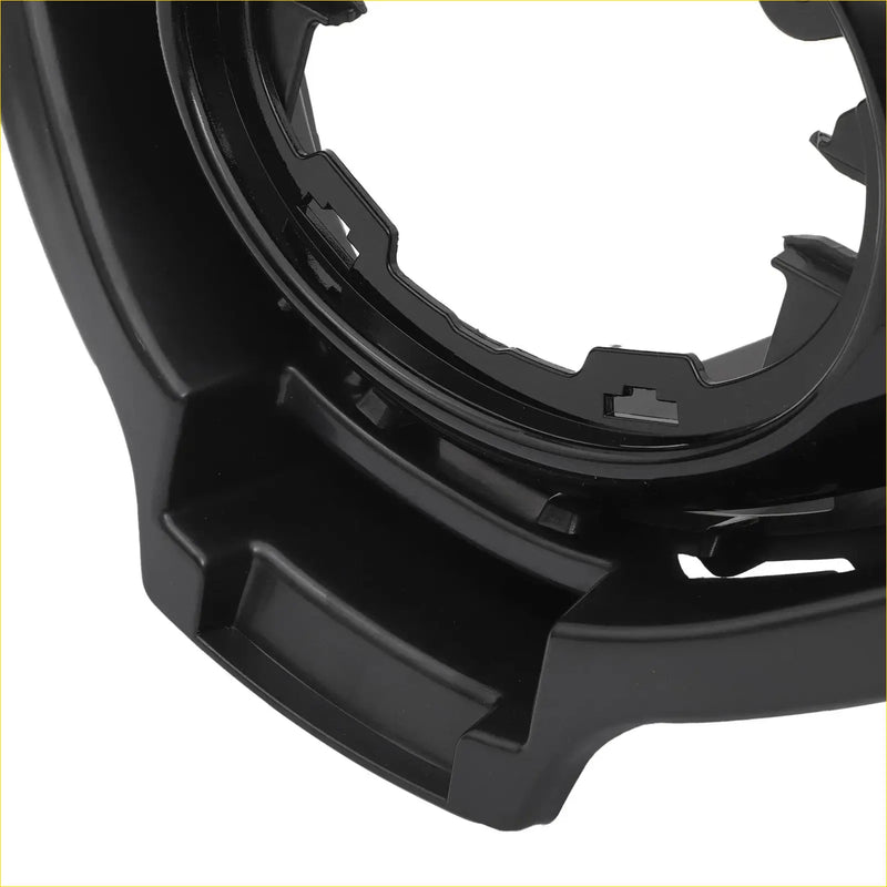 Black plastic camera lens hood with matte finish and angular gear cutouts for front bonnet bumper grille toyota chr 2018-2019