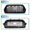 Front bonnet bumper grille for toyota tacoma 2021-2023 in black with black hexagonal mesh and central circular emblem