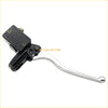Front brake master cylinder for suzuki quadrunner with black chrome lever and black rectangular warning housing on silver handle