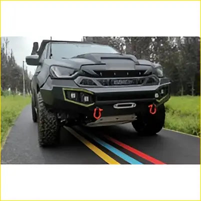 Black off-road isuzu dmax tf rg01 2020-on front bullbar with rugged bumper and red rgb accent lights