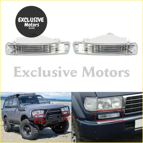 Clear rectangular led daytime running front bumper indicators with chrome trim and horizontal slats for land cruiser 80 series