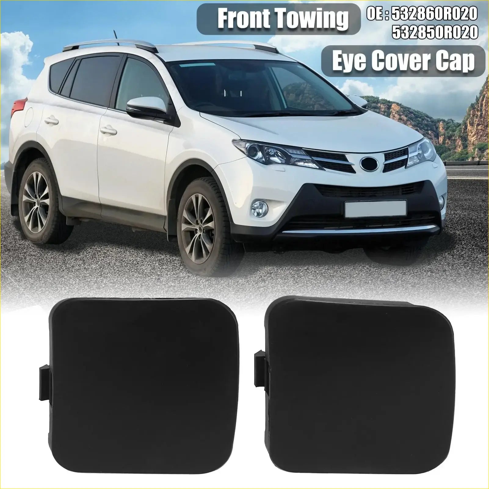 Black plastic front bumper tow hook cover caps for toyota rav4 2009-2012 shown from the back side