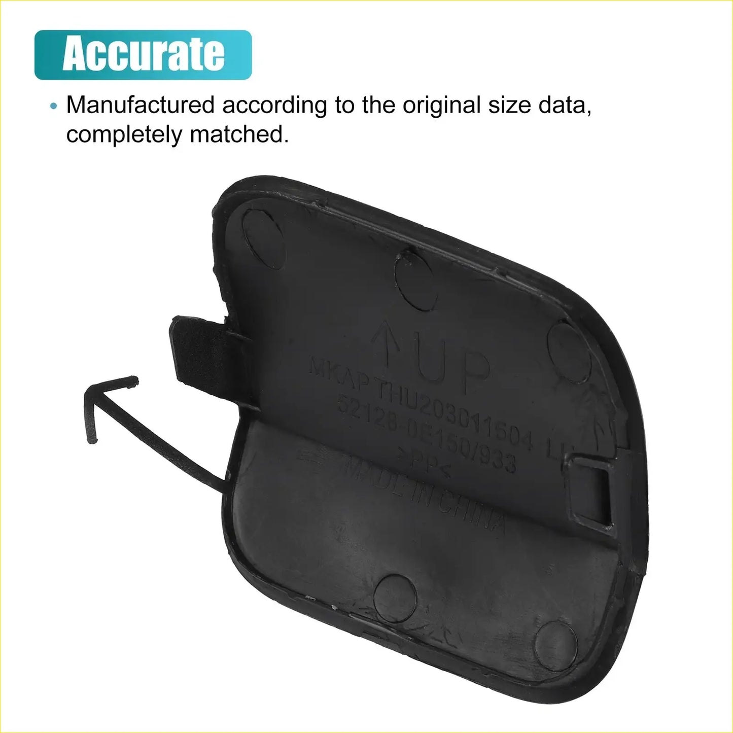 Black plastic front bumper tow hook cover for Toyota Highlander 2014-2019 showing back side with metal hook