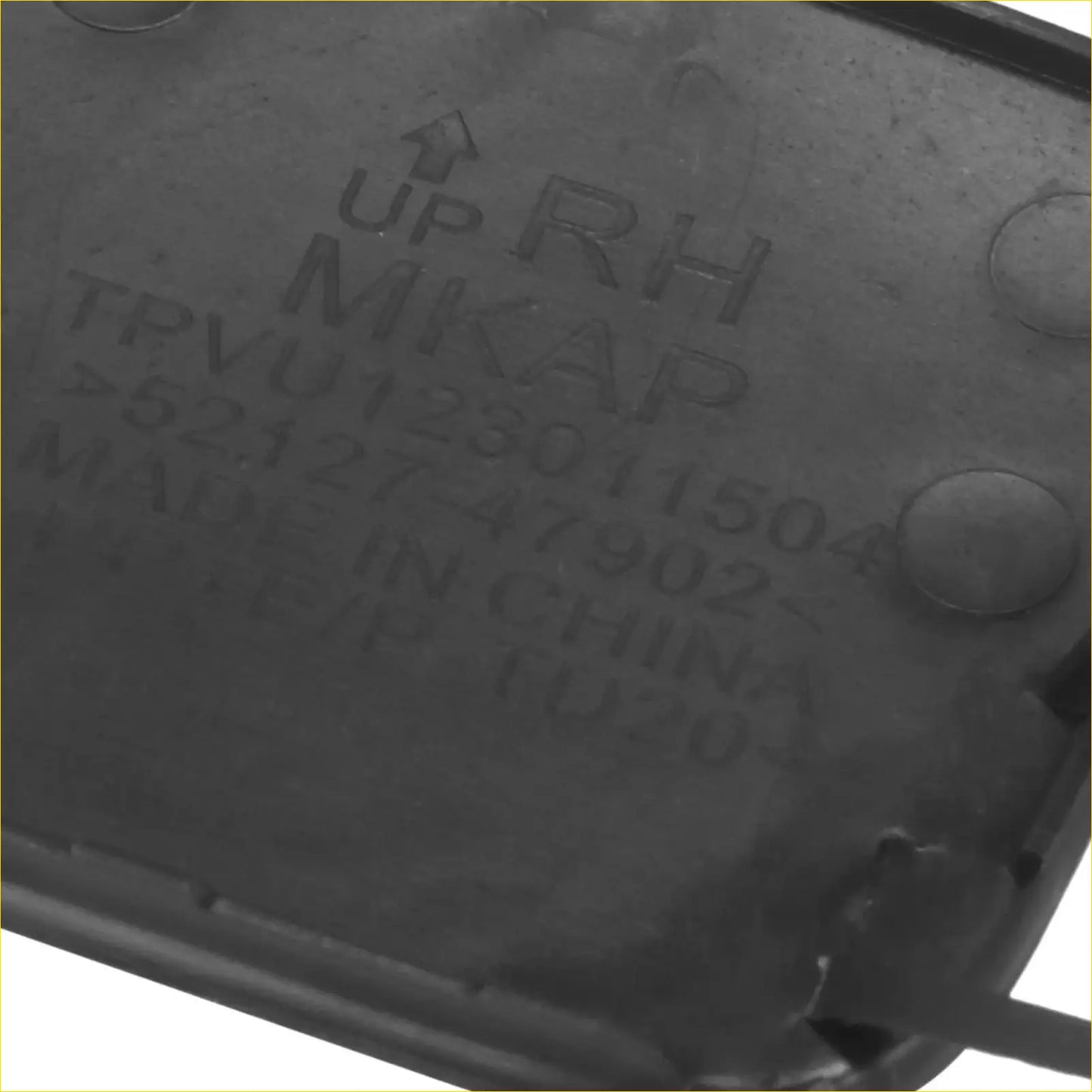 Black plastic mikar tpu0123071504 sensor housing with engraved markings for toyota prius v front bumper tow hook cover back side