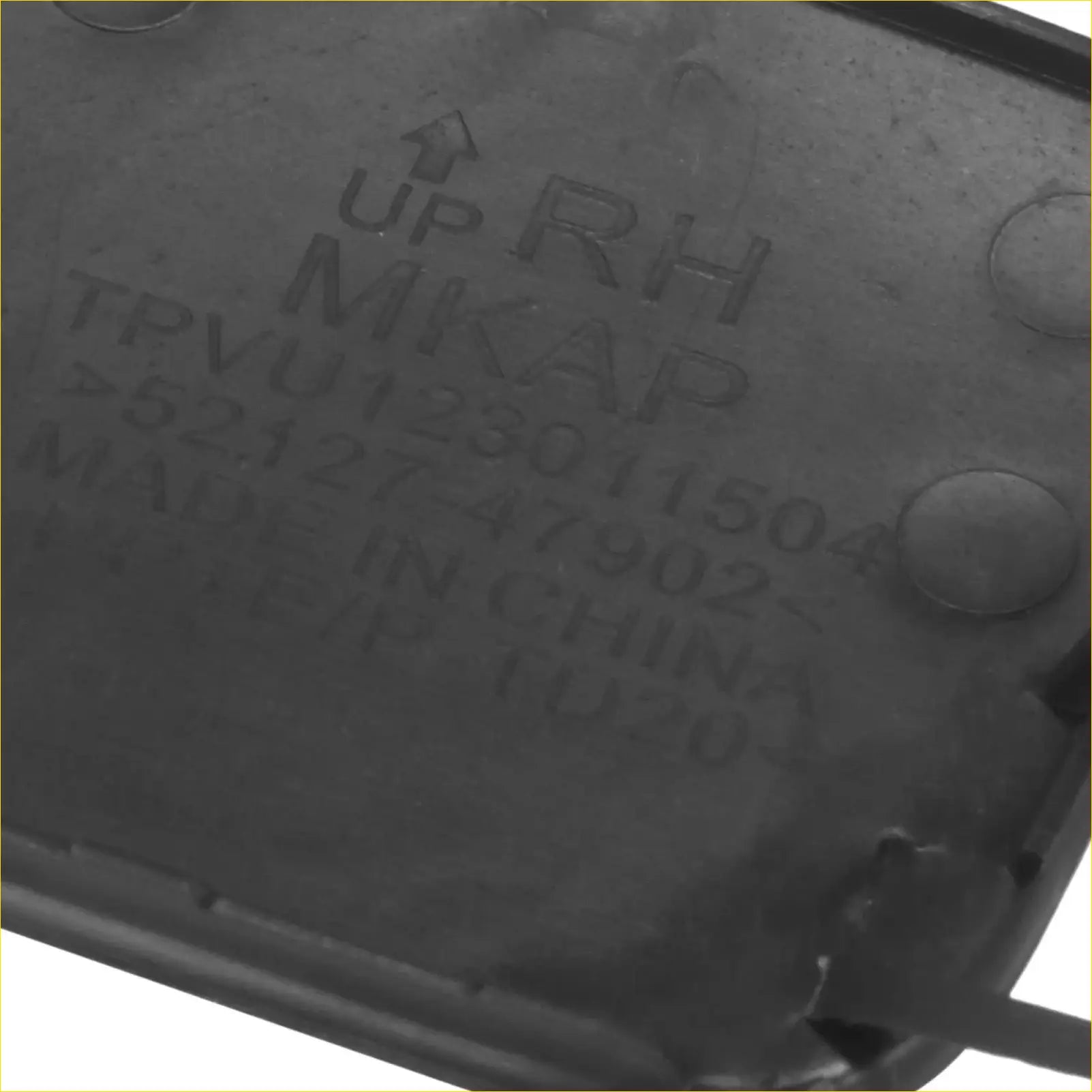 Black plastic mikar tpu0123071504 sensor housing with engraved markings for toyota prius v front bumper tow hook cover back side