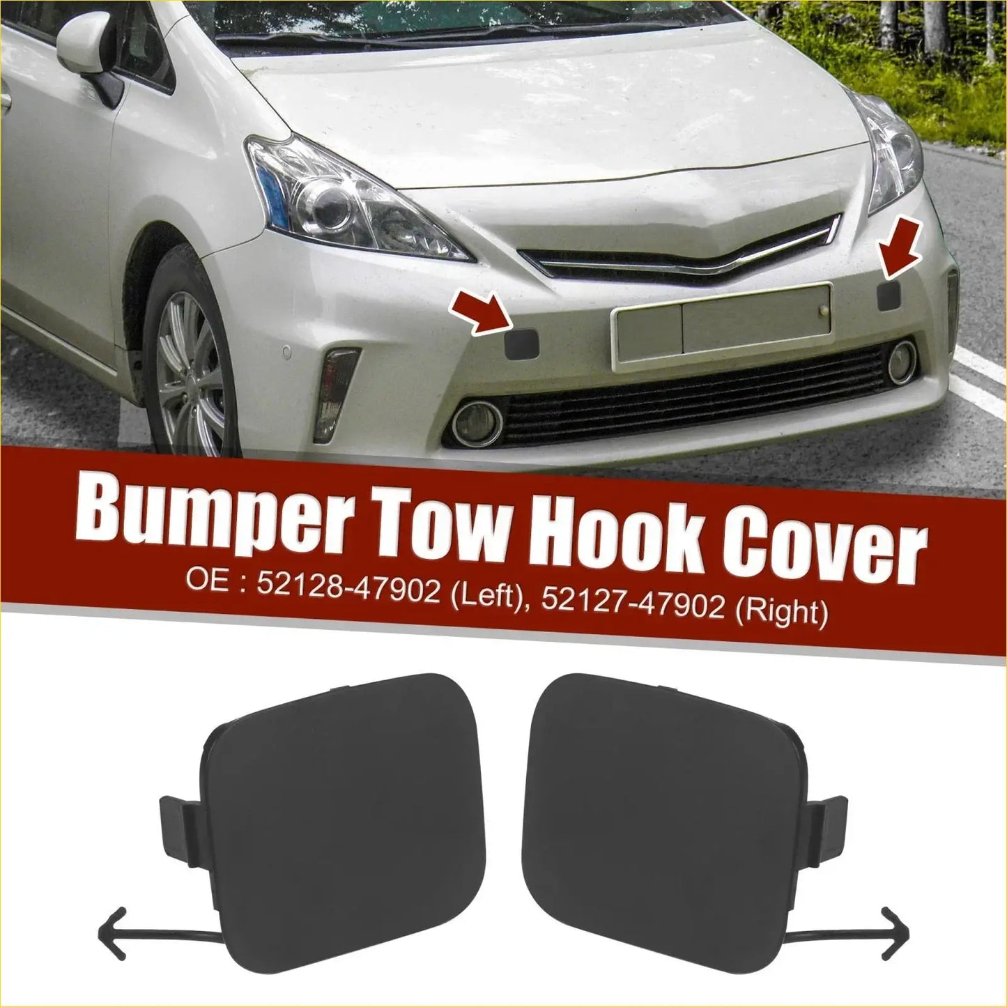 Black plastic front bumper tow hook cover for toyota prius v 2012 showing the back side of the cover
